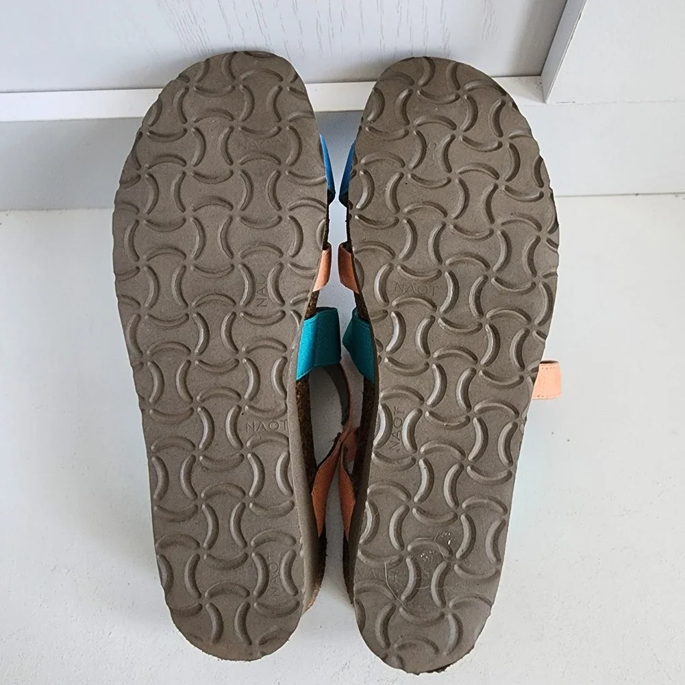Naot Roxanna Strappy Cork Wedge Sandals Blue Teal Peach Size 39 / W 8-8.5